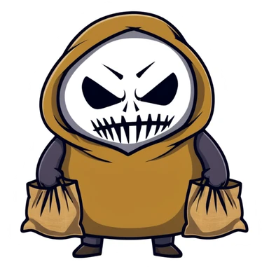 menacing horror character with burlap sack mask and sinister expression sticker