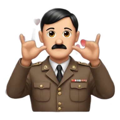 hitler making a heart symbol with his hands sticker