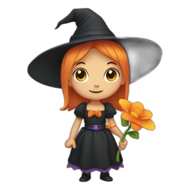 a cute little witch with a flower in her hand. sticker