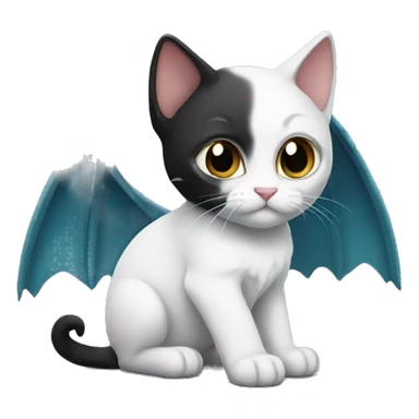 Small white and black kitten with dragon wings sticker