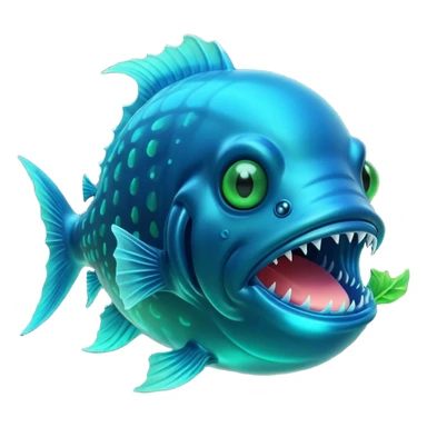 3D render of Anglerfish, bioluminescent deep sea style, glowing neon blue and green lights, dark background to contrast the glow, translucent organic textures, Apple emoji style, 3D render --v 6.0 sticker