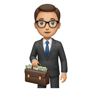 businessman in suit and glasses with an open briefcase full of dollar bills sticker