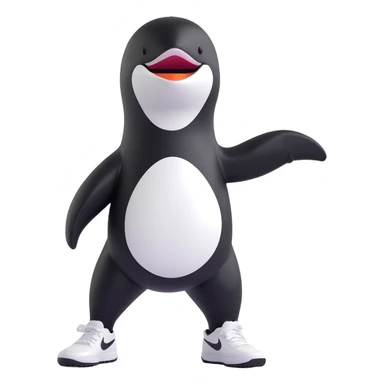 orca standing upright showing off black and white Nike sneakers, fun and bold pose sticker