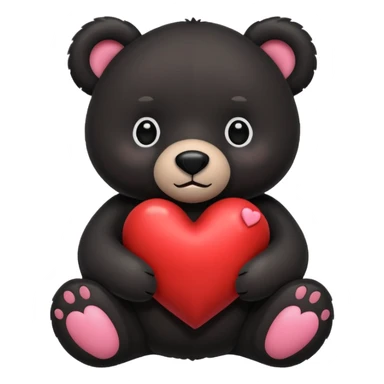 Black stuffed bear with a heart sticker