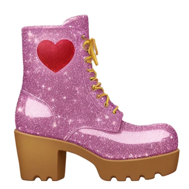 glittery platform boots with heart on side sticker