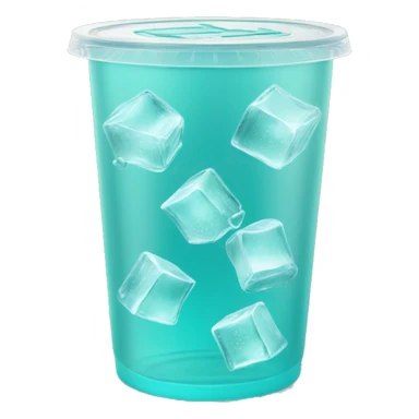 Realistic see through plastic cup and lid with Transluscent turquoise soda,straw and large ice cubes inside. sticker