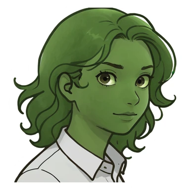 Girl wavy hair, brown eyes, side part, white shirt sticker