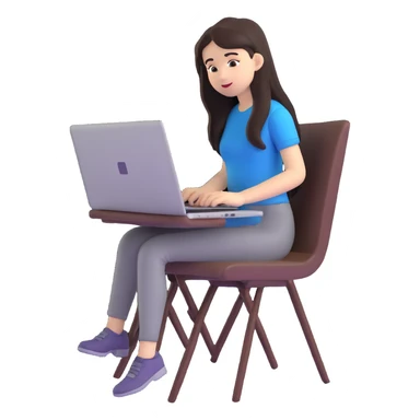 girl with long dark hair using a laptop on a chair sticker