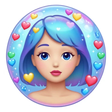 A dreamy bubble floating above a head silhouette (or just standalone) filled with little heart emojis, kiss marks 💋, and sparkles.  sticker