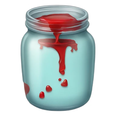 broken jar with red sirup leak sticker