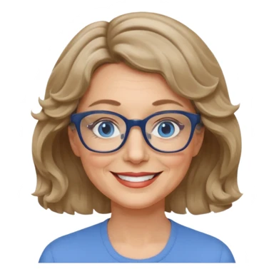 woman 60 short weavy dark blonde haire, rectangle glases, blue eyes sticker