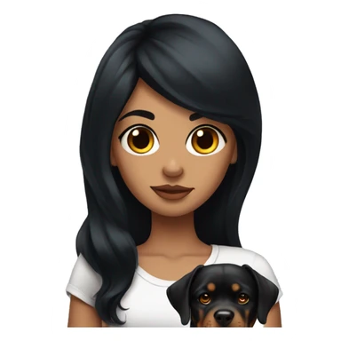 Girl with long black hair and tattoos with her Rottweiler sticker