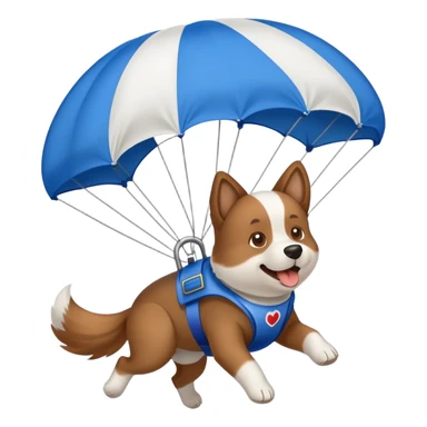 A parachuting dog jumped with a parachute. sticker