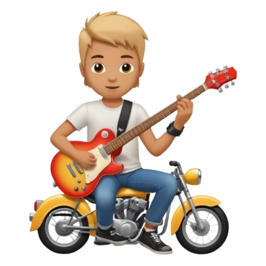 i need an emoji of a boy that is sitting on a crossmoter with a beer and an electric guitar in his hands sticker
