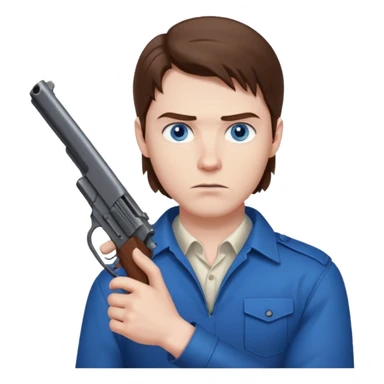 guy w medium long brown hair and blue eyes shooting himself sticker