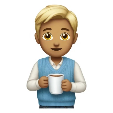 boy in light blue sweater vest holding cup looking at viewer sticker