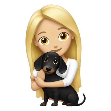 blonde woman hugging black dachshund sticker