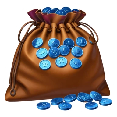 blue coins inside a brown leather bag  sticker