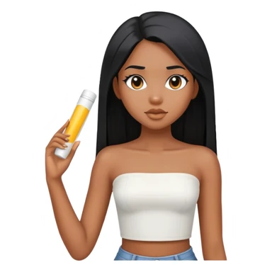 Black girl with an angular face and long straight black hair wearing a white tube top  sticker
