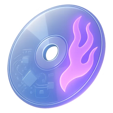 A minimalist CD disc with subtle purple flames, glowing effect, variation 3 sticker