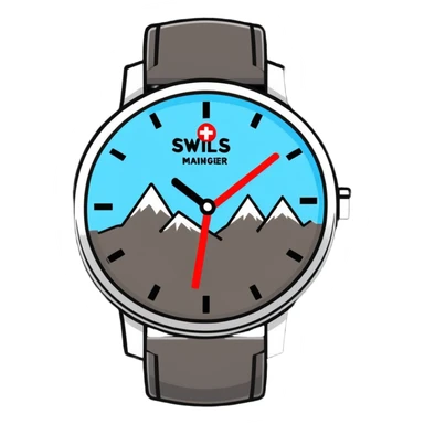 Swiss wealth manager with Alps background, Swiss watch, and financial charts sticker