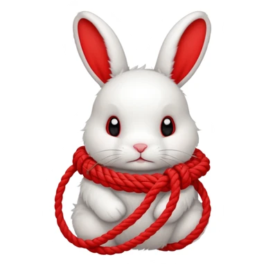 White bunny with red rope tangled around sticker