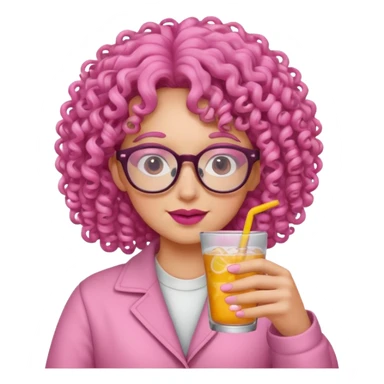 pink curly haired drink holder with glasses  sticker