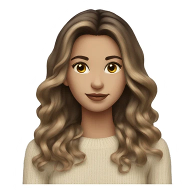 Brunette balayage long hair white women beige sweater sticker