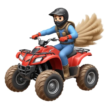 man riding an ATV, dynamic action pose, off-road vehicle, dust trail, 3D cartoon, mobile game icon style, clean background, no text, no watermark

 sticker