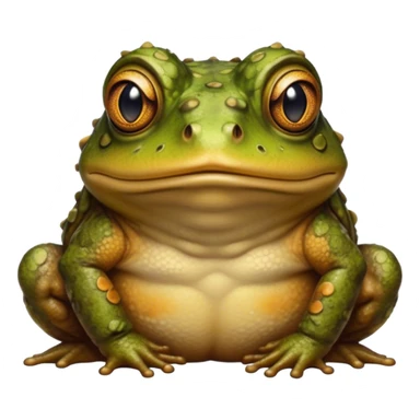 Cinematic Noble Toad Portrait Emoji, Poised and earthy, with a stout, robust build covered in textured, warty skin in warm, natural tones and deep, observant eyes, Simplified yet sharp and sophisticated features, highly detailed, glowing with a soft, natural mossy glow, high shine, intelligent and grounded, stylized with an air of rustic authority, focused and steady, soft glowing outline, capturing the essence of a watchful amphibian guardian that appears ready to leap out of the screen with effortless command! sticker