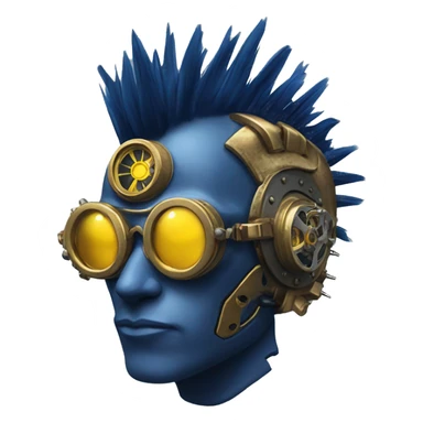 Navy blue Mohawk cyborg head with yellow steampunk goggles sticker