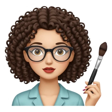 Brunette curly girl putting makeup and wear rectangle's glasses  sticker