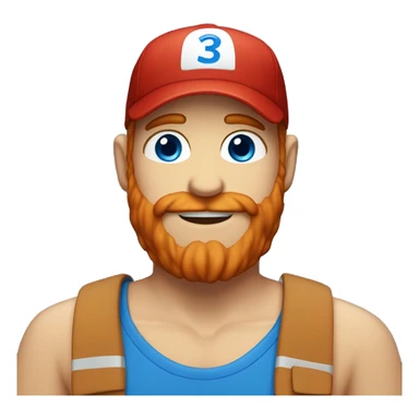 red headed guy with blue eyes and a beard and a blue cap with a number 3 on it sticker
