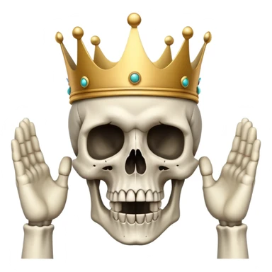 shocked skull with crown, hands raised pressing on head in disbelief sticker