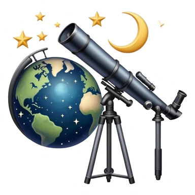 An icon featuring a telescope, stars, and a planet, symbolizing astronomy. The design includes a crescent moon, distant galaxies, and constellations, representing the study of space and celestial bodies. Transparent background highlights the exploration of the universe and cosmic phenomena. sticker