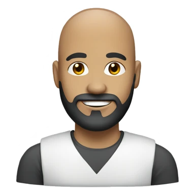 Man with black beard, bald, happy, working in tech sticker