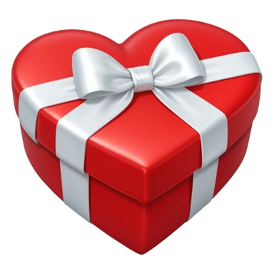A red heart-shaped gift with a white bow sticker