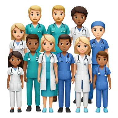 group of 10 nurses, occupational therapists, physiotherapists (male and female, different races, different clothes) sticker