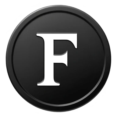 Emoji icon of a black coin with engraved letter F, minimalist style, isolated, no color sticker