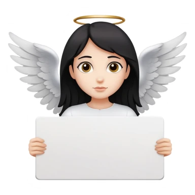 Angel with black wings dark hair holding a blank sign sticker