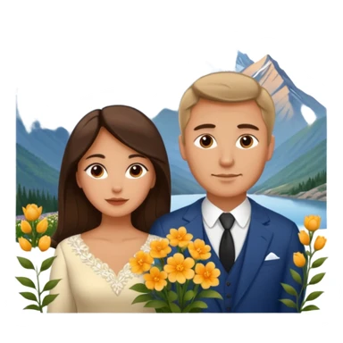 Couple traveling in Montenegro russian man and elegant  Latina girl delicate flowers and mountains in the background  sticker