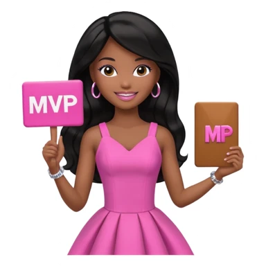 Black barbie, long black  hair, pink dress holding mvp sign  sticker