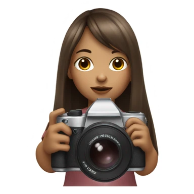 Realistic camera girl with camera and brown long hair and a fringe sticker
