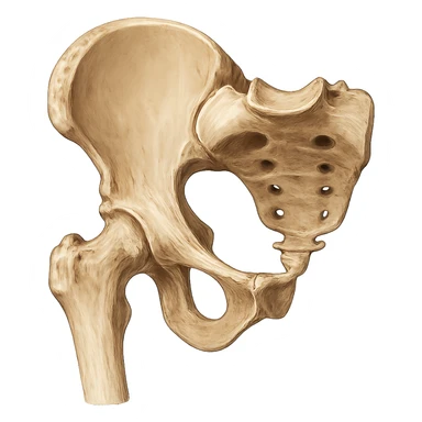 isolated human hip bone on white background, realistic style, anatomical details sticker