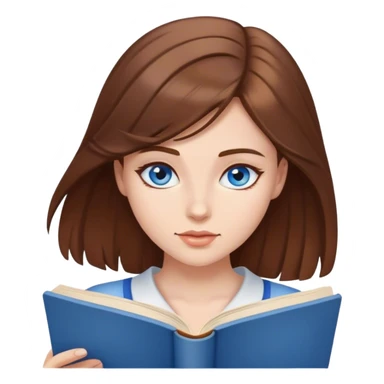 A beautiful girl with brown hair and blue eyes reads sticker