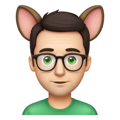 simple male emoji with poofier slightly curly dark hair, big ears, pale skin, glasses, green eyes, light stubble sticker