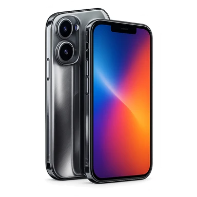 modern smartphone in 3D chrome metallic style, highly reflective and shiny, colorful screen, realistic details sticker