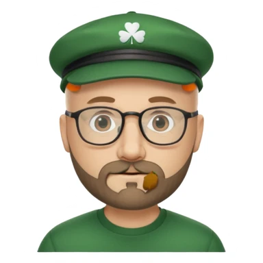 47 year old white male, bald, short beard with glasses and irish cap sticker