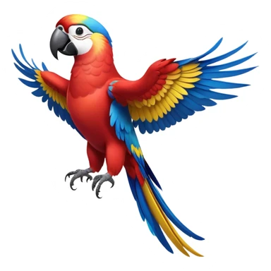 cinematic-macaw-realistic-full-body-standing-emoji,-vibrant-feathers-glowing-with-rich-reds,-blues,-and-yellows,-head-tilted-dramatically,-curved white-beak-gleaming,-piercing-dark-eyes-exuding-confidence,-simplified-yet-realistic-focused sticker