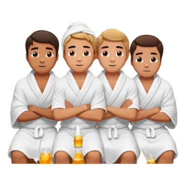 three young men turned in towels sit in the hot sauna sticker